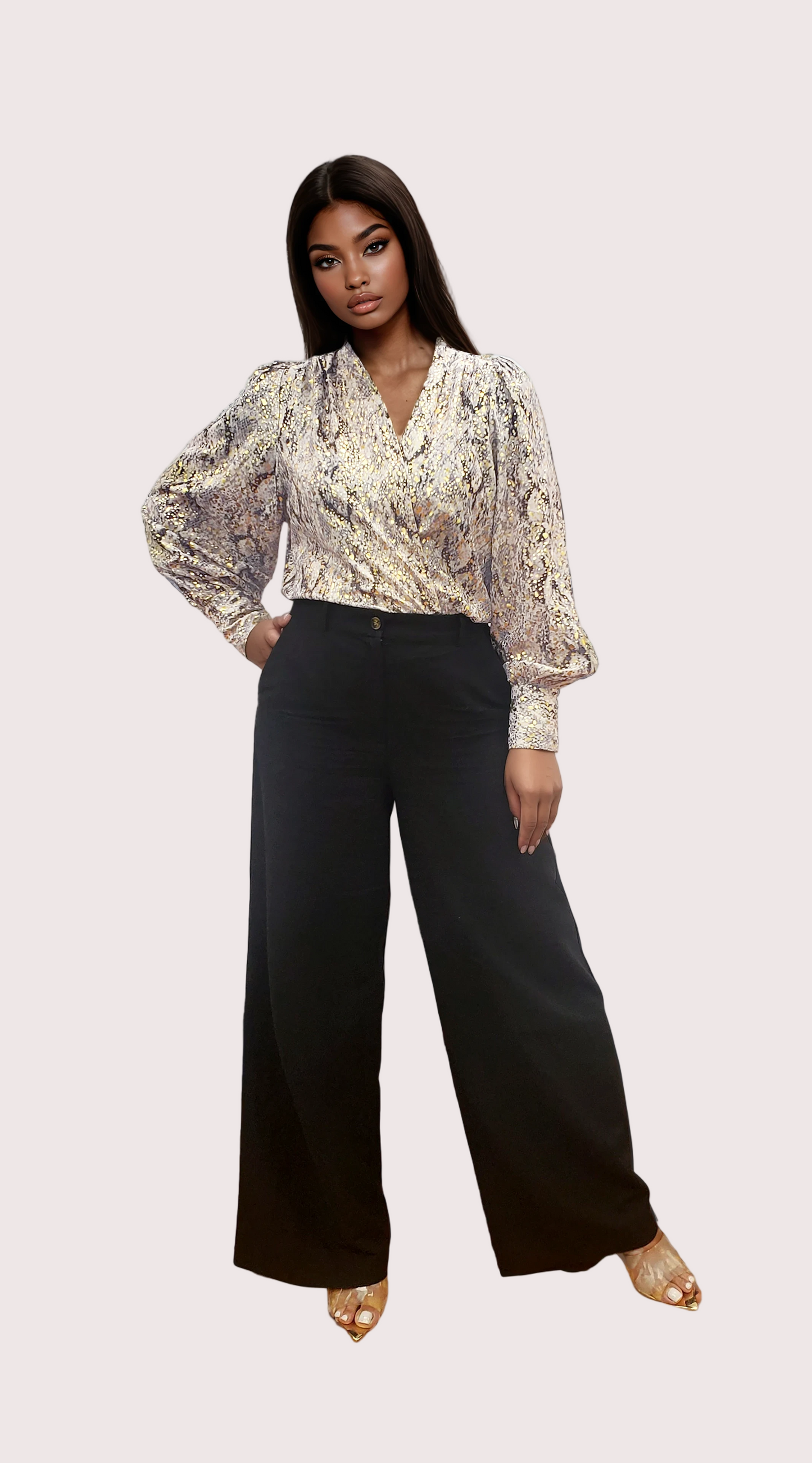 Convertible Blouse with Leather Accent -81882