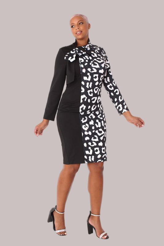 Bold Leopard Print Midi Dress with Bow Collar- 81938