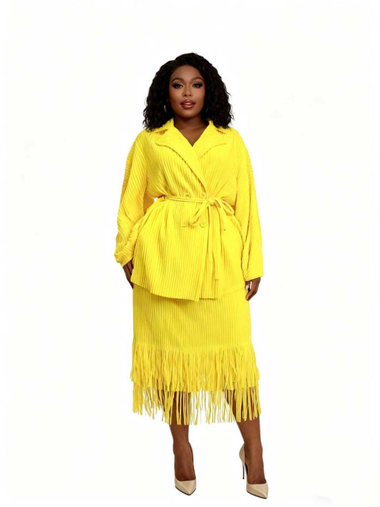 Modern Pleat Fringe Skirt Suit - 83022