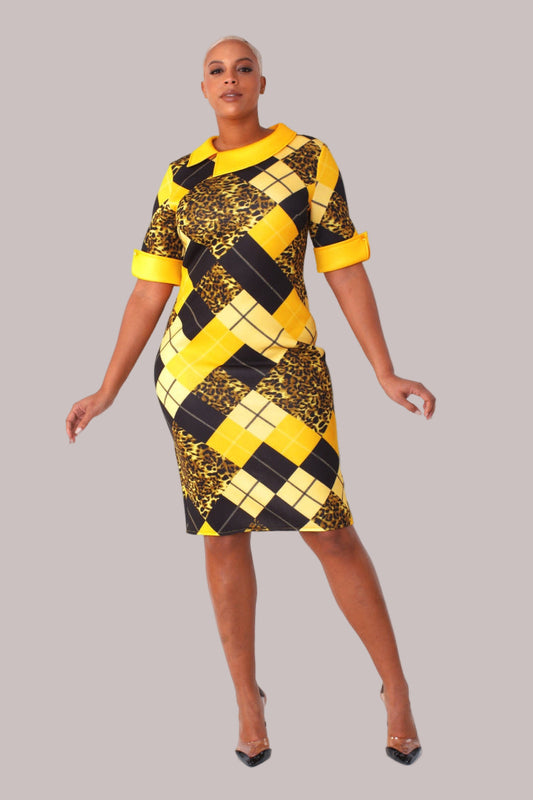 Plaid and Leopard Print Bodycon Dress -82061