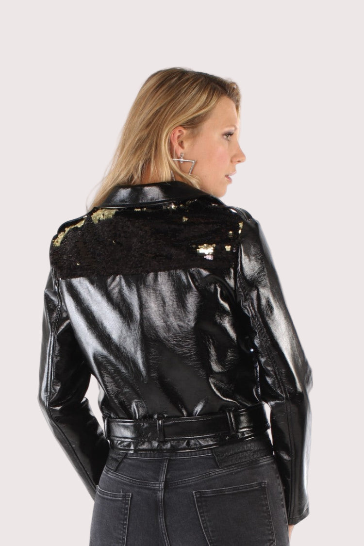 Sequin Embellished Moto Jacket -81692