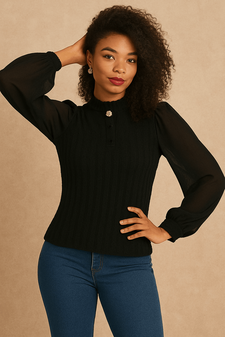 Ruffled Puff Sleeve Blouse -81503