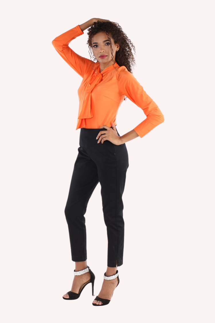 Black Long Sleeve Blouse Top with Bow Tie – Smart Casual 81535