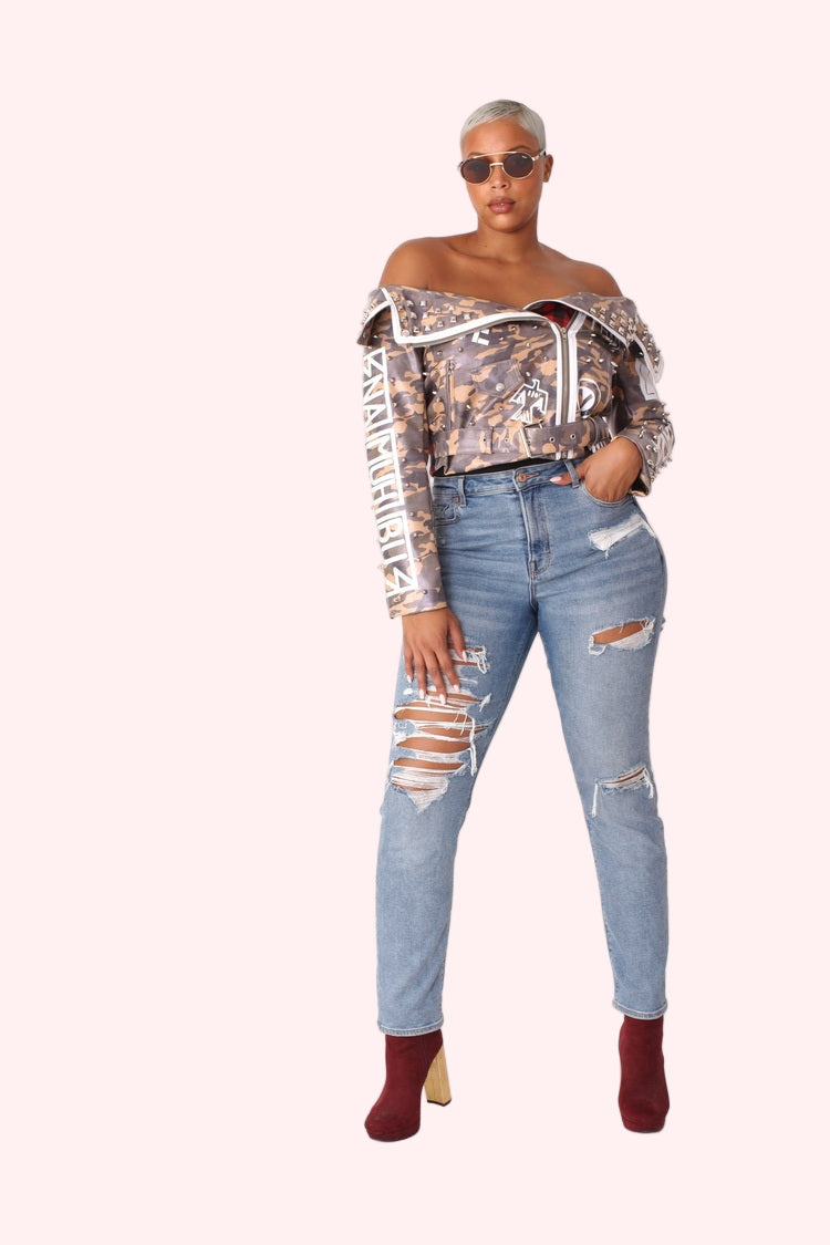 Leather Camo Jacket -81939