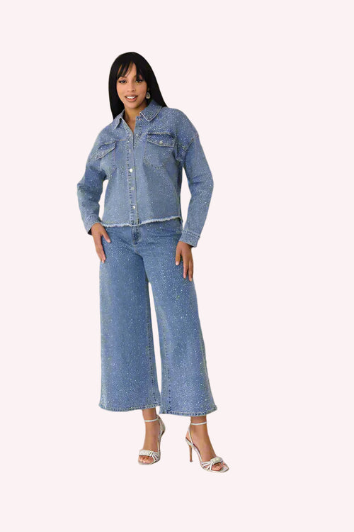 Rhinestone Denim Culottes - 82396