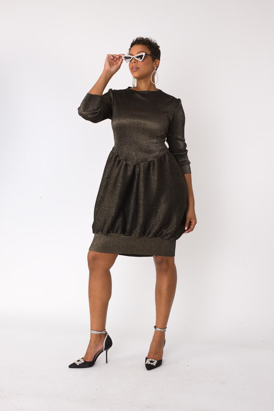 Metallic Bubble Hem Sweater Dress - 82677