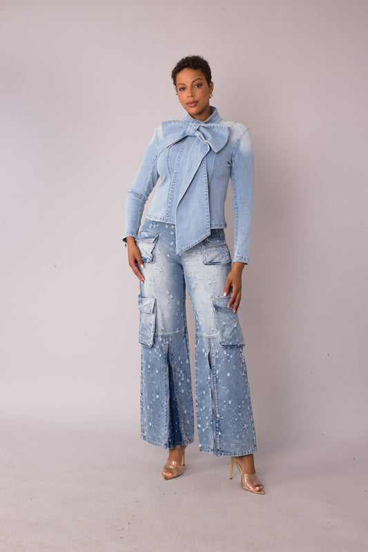Bow Detail Denim Top - 82417