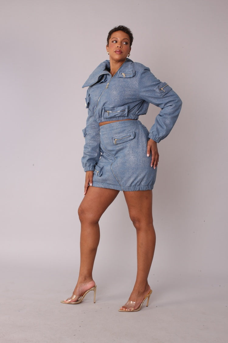 Metallic Shimmer Cropped Bomber Jacket -82592