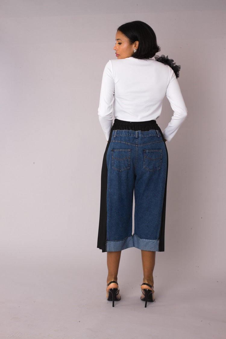 Pleated Panel Denim Culottes -82467