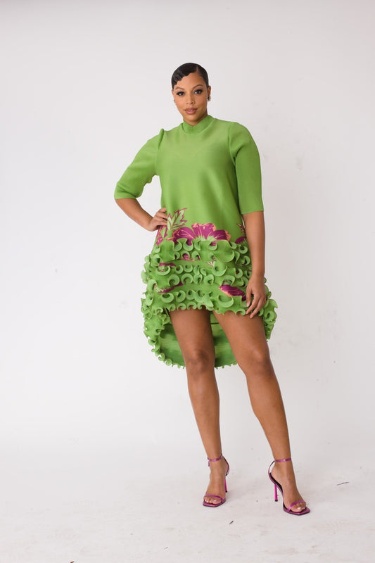 Sculptural Ruffle High-Low Dress - 82684