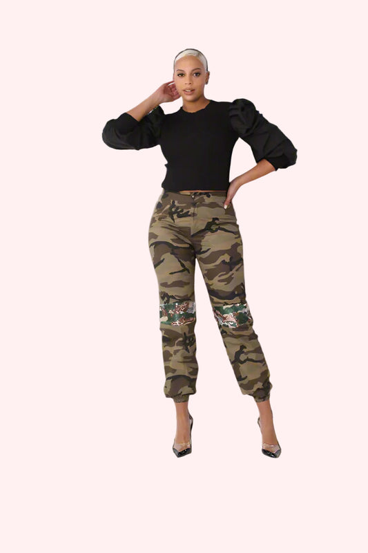 Camo Sequin Joggers with Sequin Accents- 81991