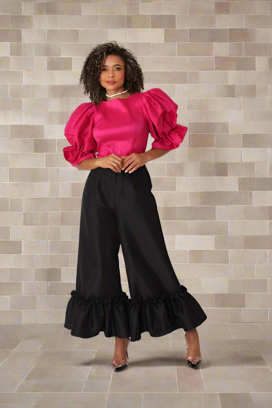 Puff Sleeve Satin Blouse -82211