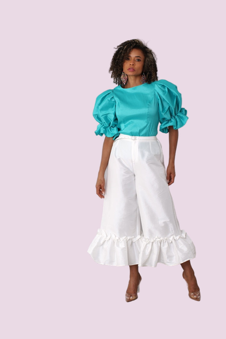 Puff Sleeve Satin Blouse -82211