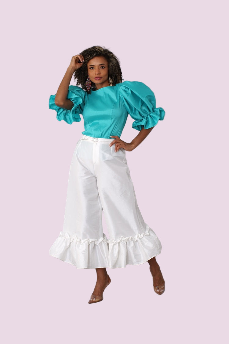 Puff Sleeve Satin Blouse -82211