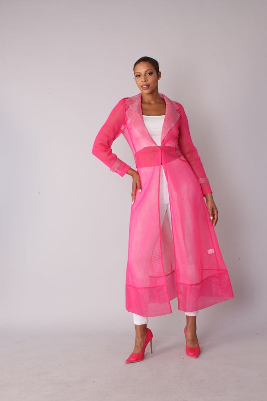 Pink Rhinestone Mesh Duster Jacket - 82213