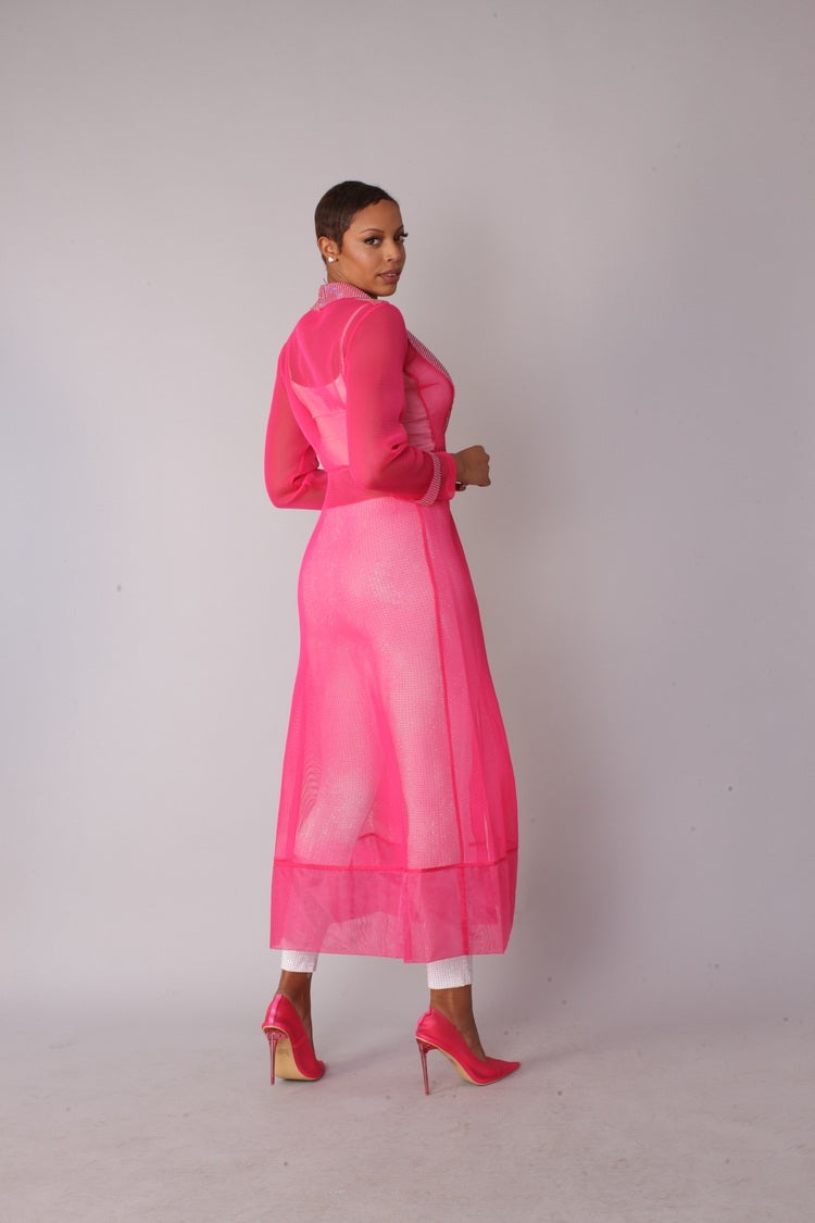 Pink Rhinestone Mesh Duster Jacket - 82213