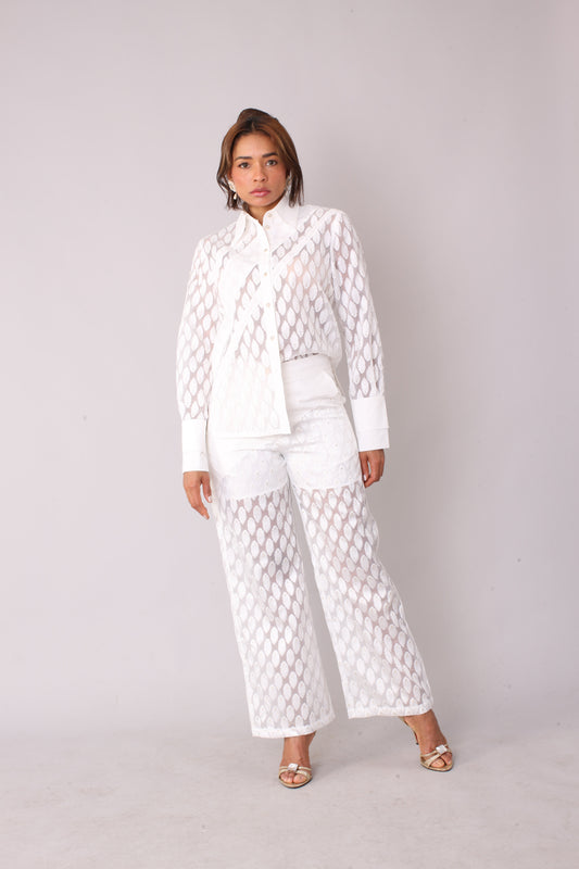 Eyelet Tulle Top 82338 – Feather Pattern Sheer Blouse