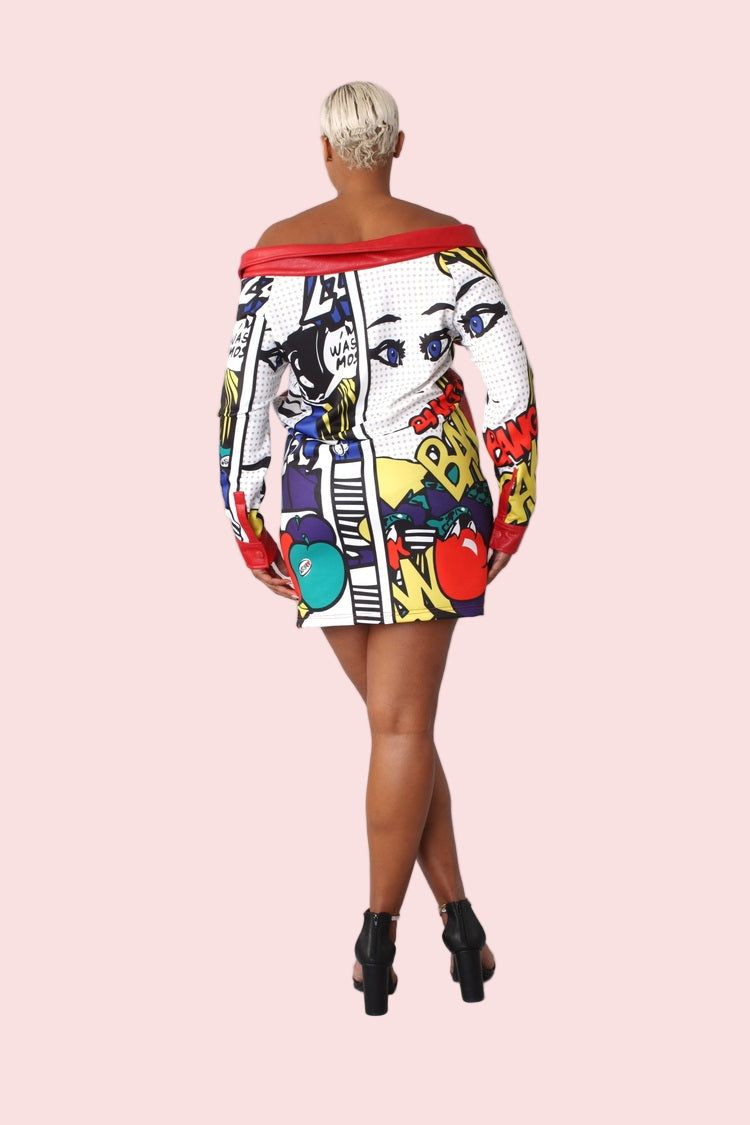 Leather and Printed Sleeve Long Jacket - 81845