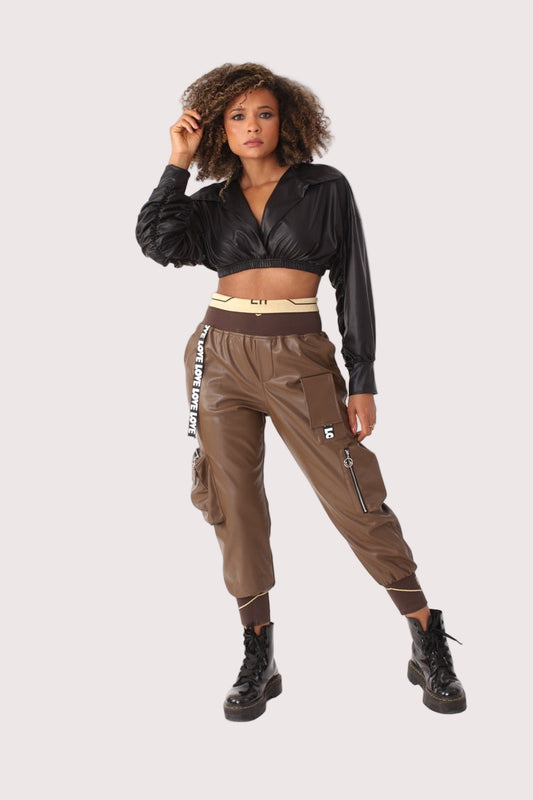 Vegan Leather Cargo Joggers- 81828