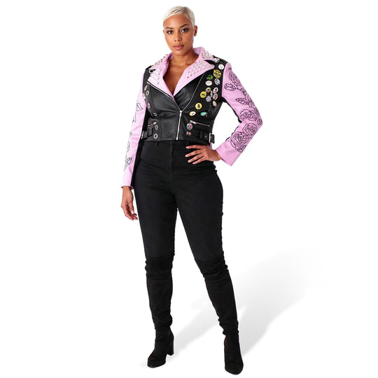 Leather Jacket with Pins and Studs - 81648