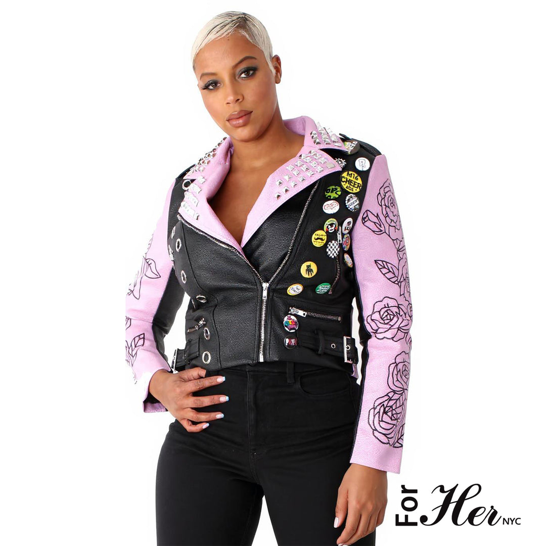Leather Jacket with Pins and Studs - 81648