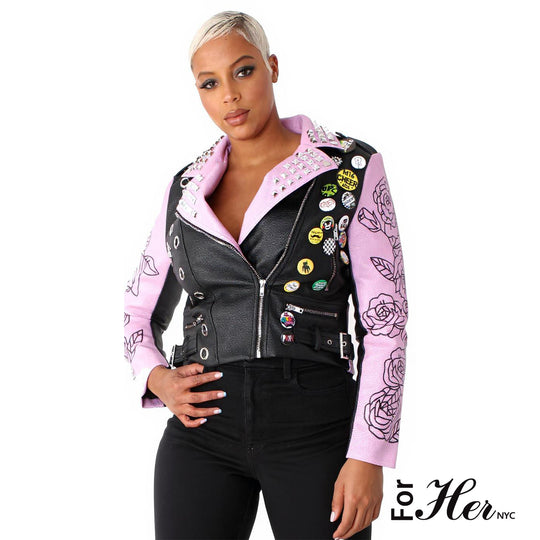 Leather Jacket with Pins and Studs - 81648