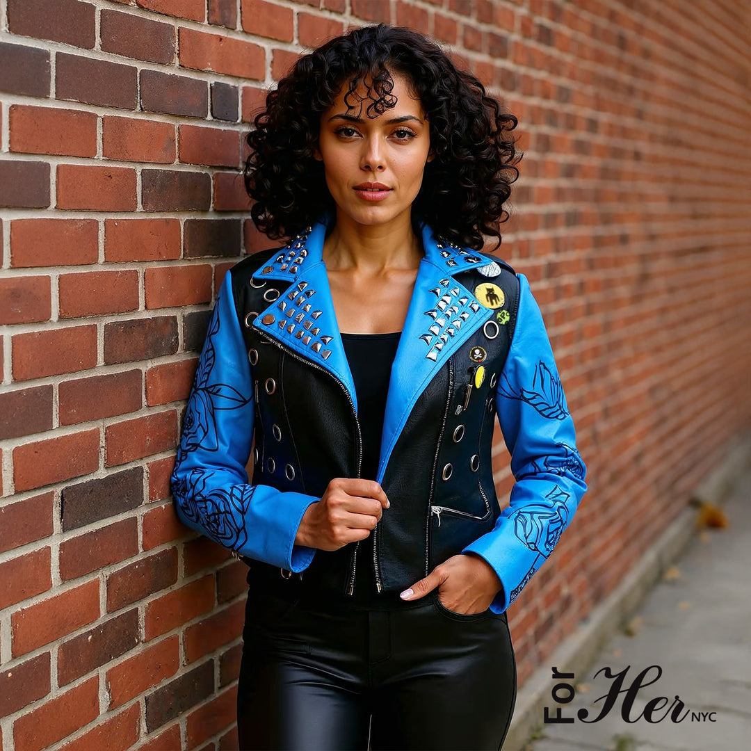 Leather Jacket with Pins and Studs - 81648