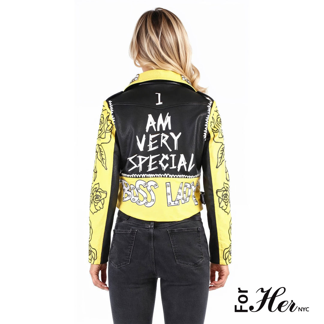 Leather Jacket with Pins and Studs - 81648