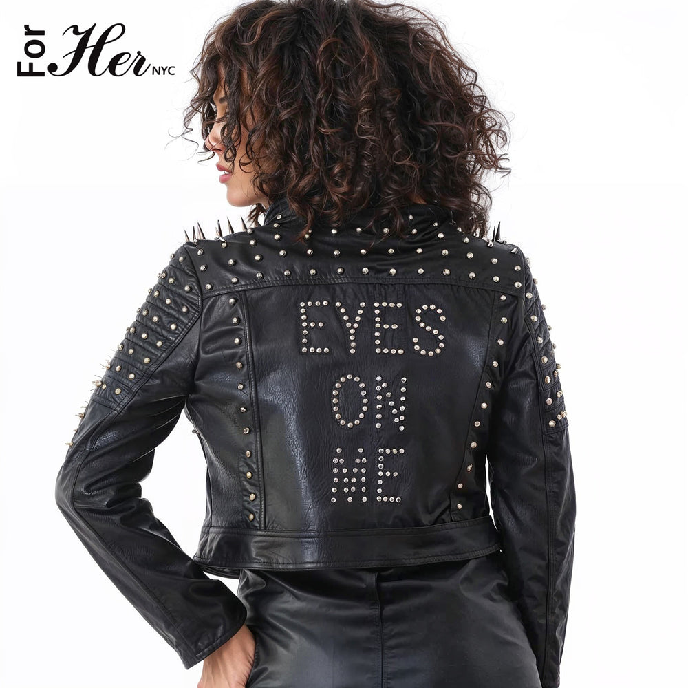 Multi Colored Studded Leather Jacket -81752