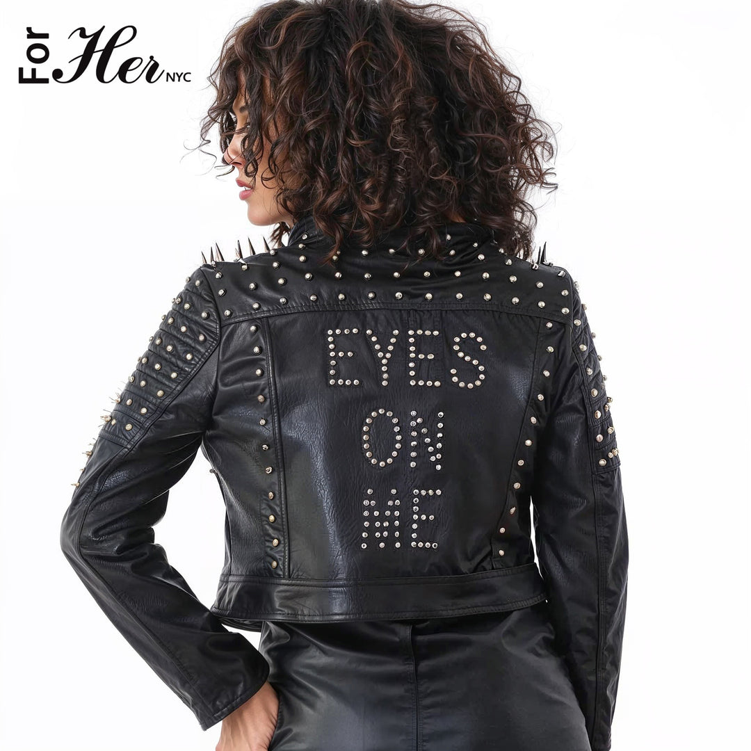 Multi Colored Studded Leather Jacket -81752