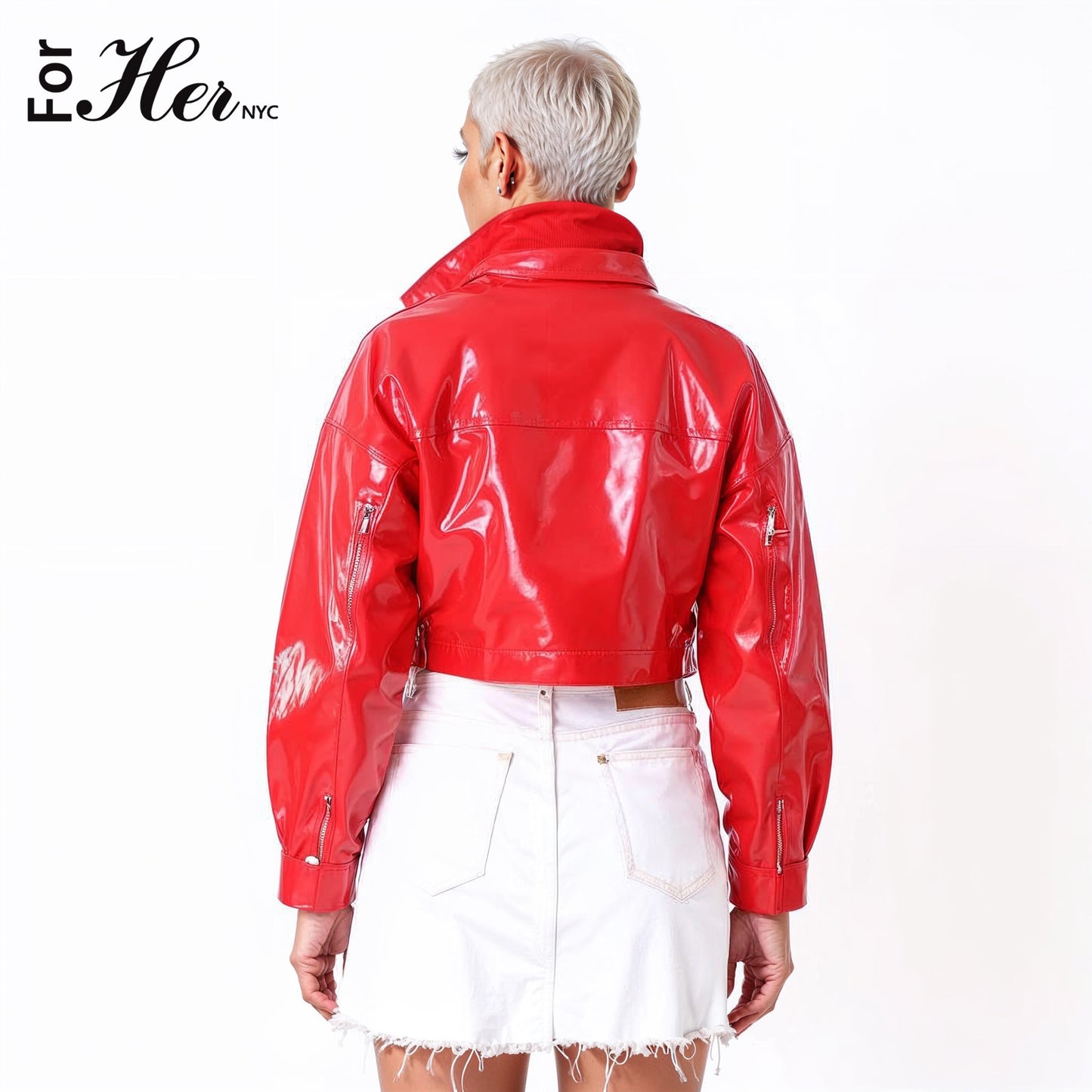 Cropped Red Vinyl Jacket -81757