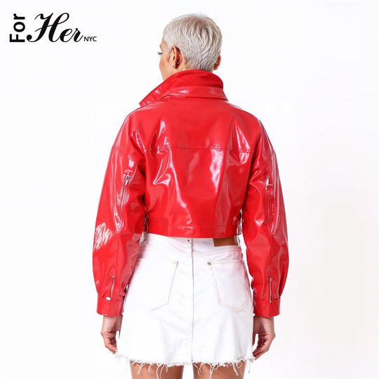 Cropped Red Vinyl Jacket -81757