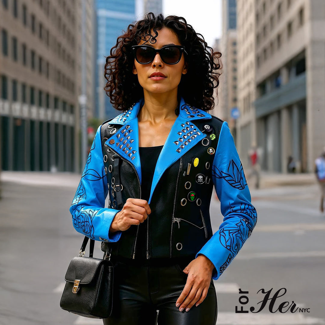 Leather Jacket with Pins and Studs - 81648
