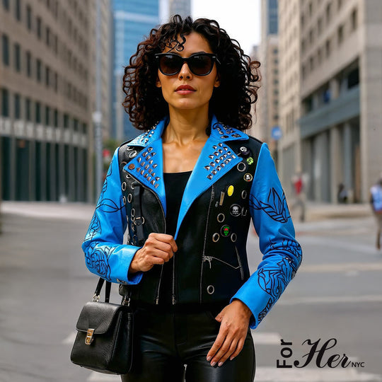 Leather Jacket with Pins and Studs - 81648