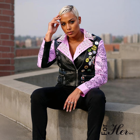 Leather Jacket with Pins and Studs - 81648