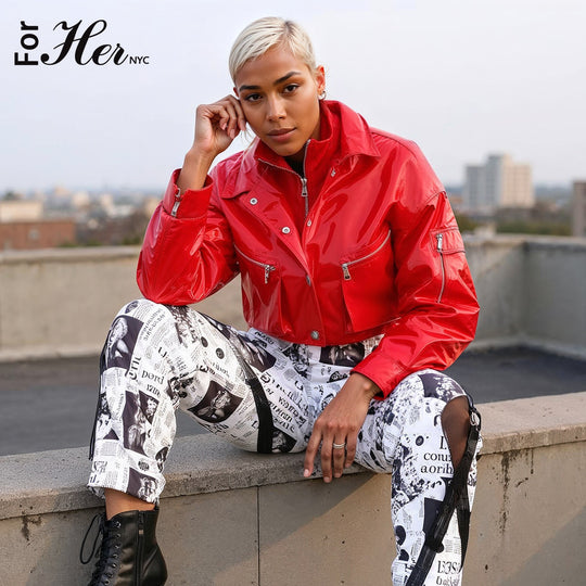 Cropped Red Vinyl Jacket -81757