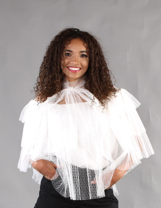 Elegant White Mesh Blouse -81504