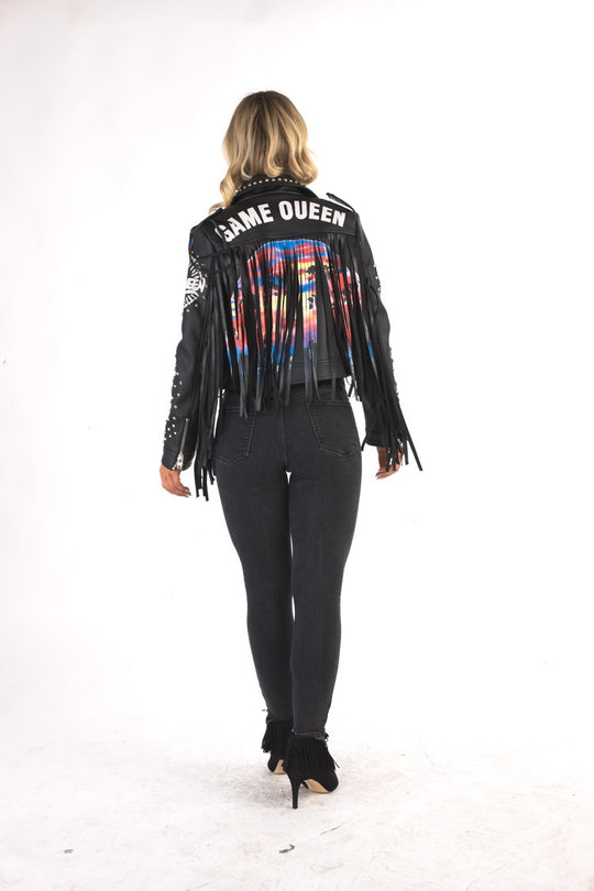 Fringe Leather Jacket Game Queen-81647