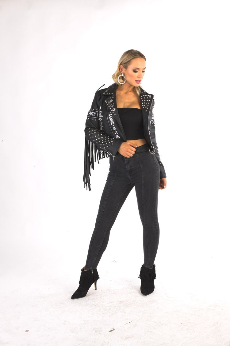 Fringe Leather Jacket Game Queen-81647
