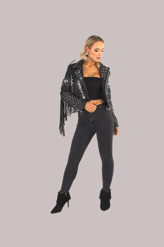 Fringe Leather Jacket Game Queen-81647