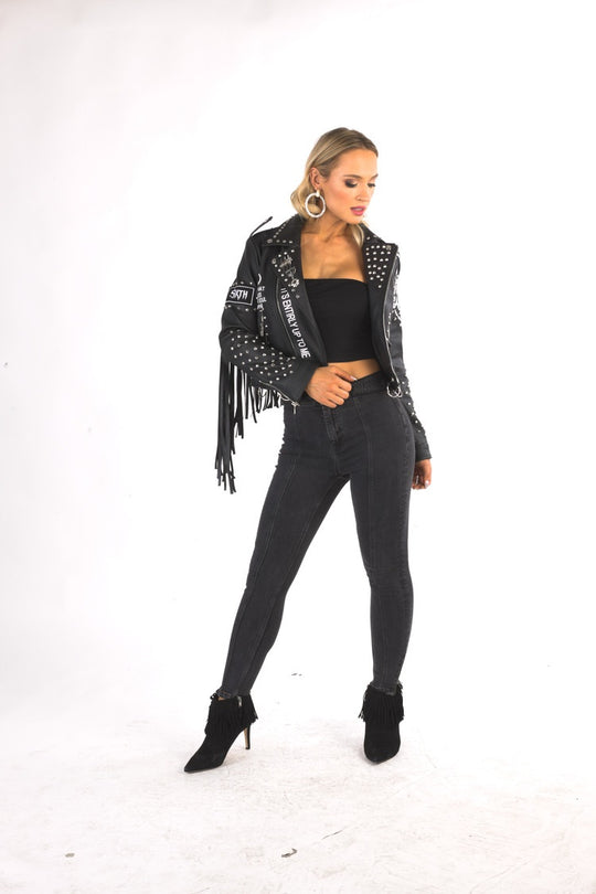 Fringe Leather Jacket Game Queen-81647