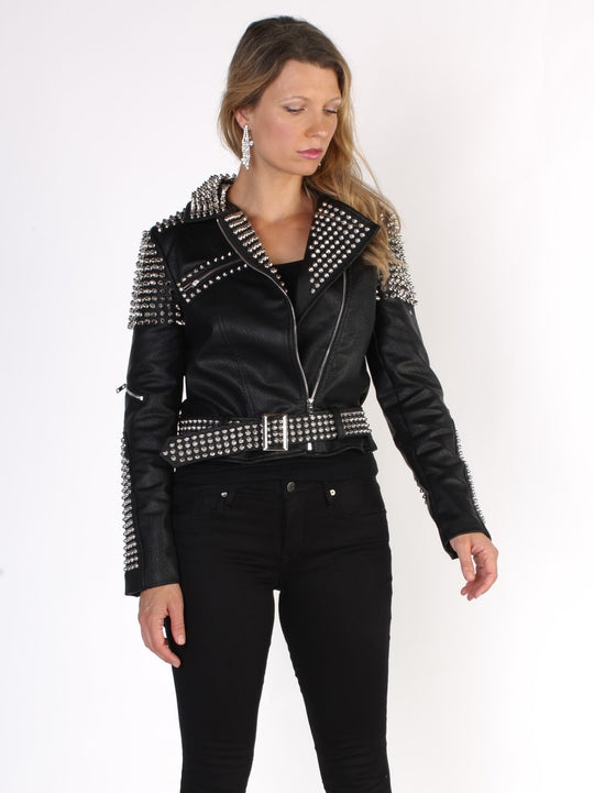 Edgy Punk Rock Studded Moto Jacket- 81735