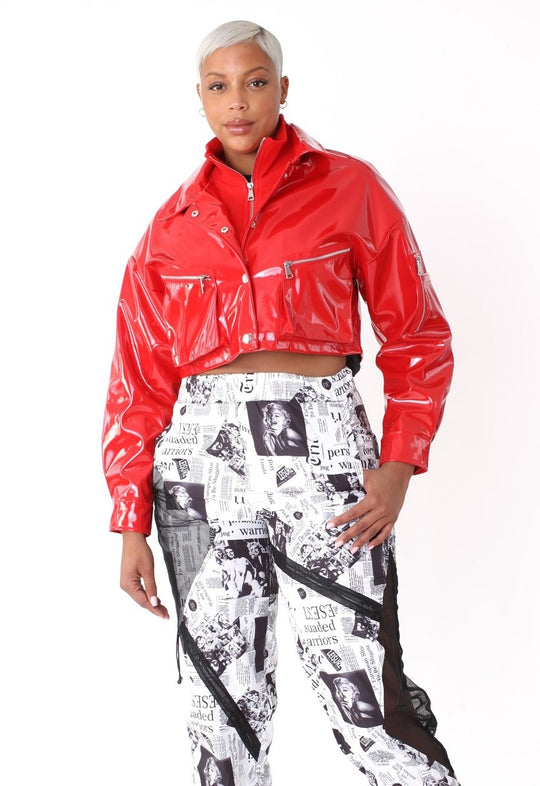Cropped Red Vinyl Jacket -81757