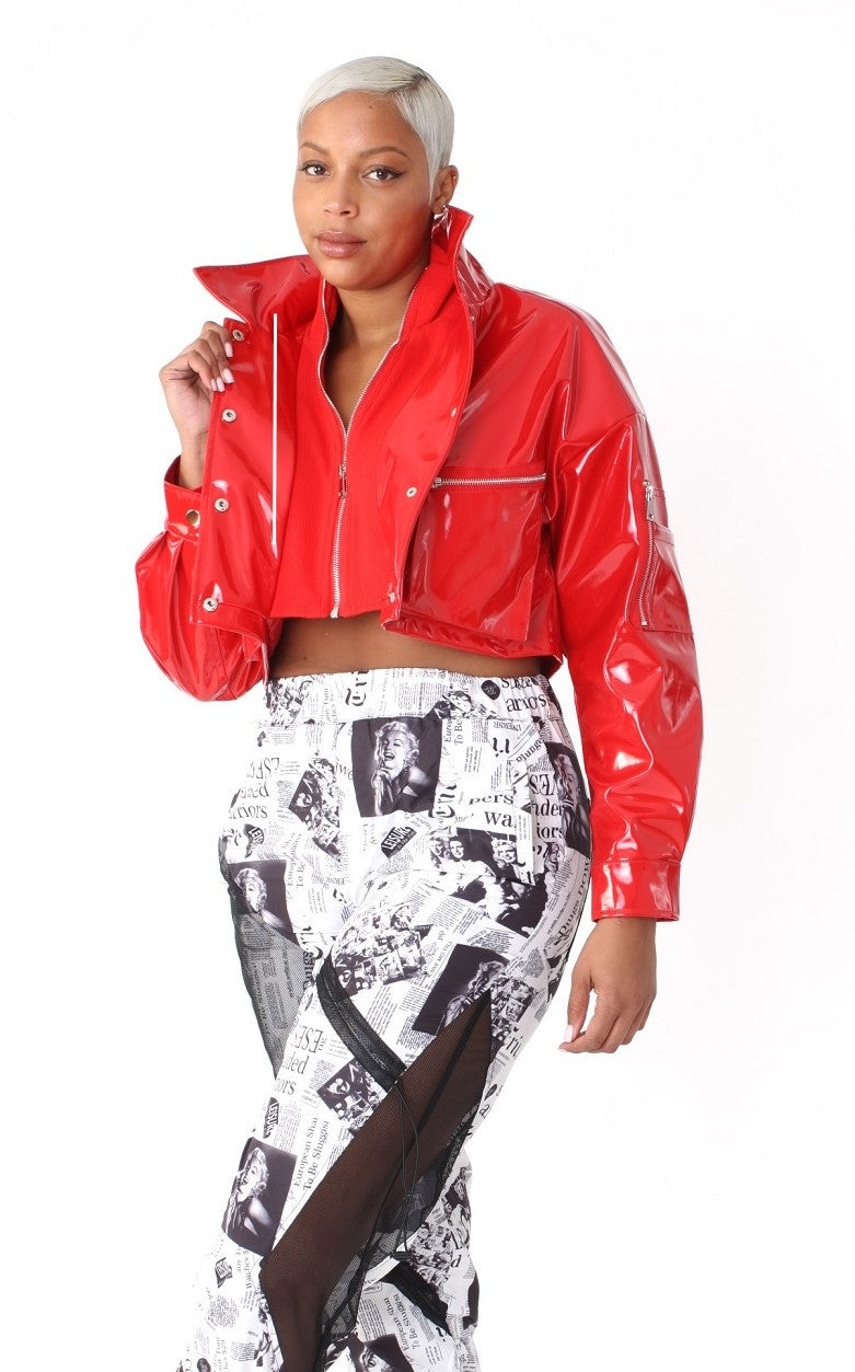 Cropped Red Vinyl Jacket -81757