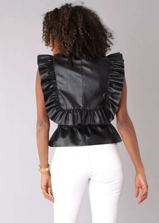Ruffled Leather Peplum Vest -81758