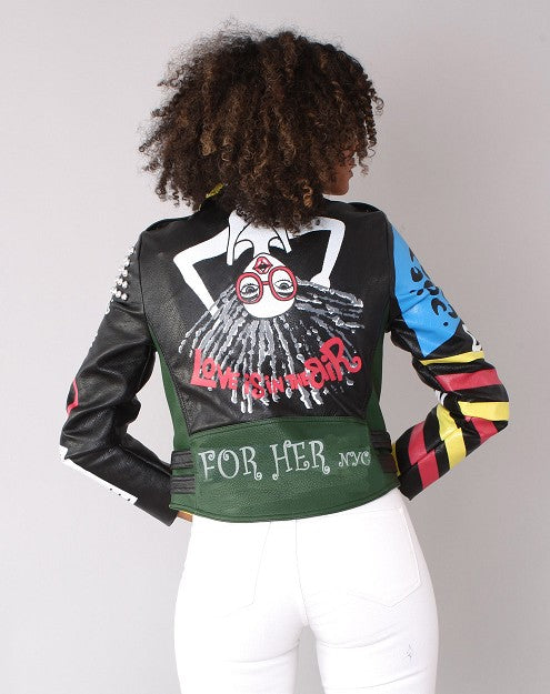 Bold Graphic Leather Jacket -81760
