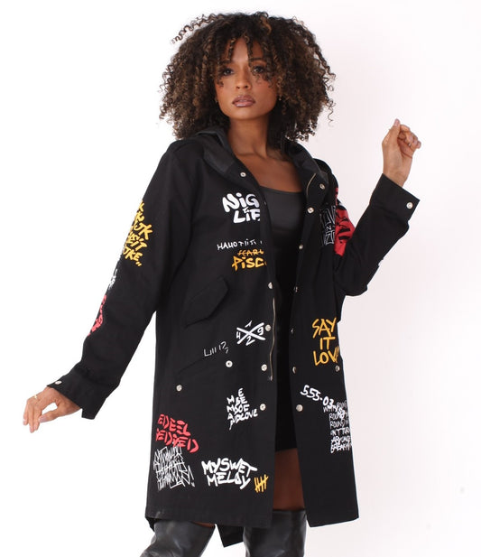 Graffiti Print Oversized Jacket -81782
