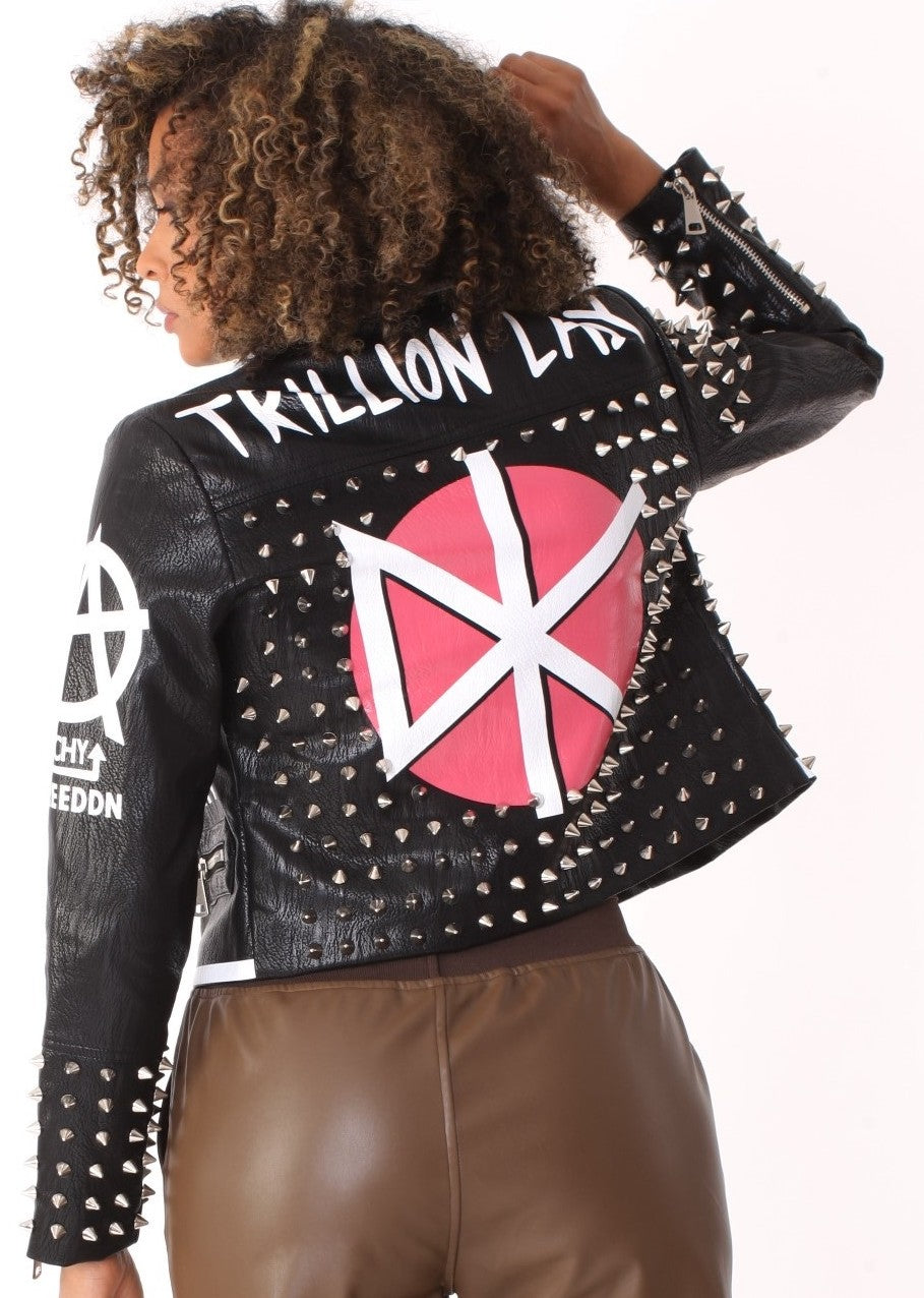 Studded Punk Rock Leather Jacket- 81852