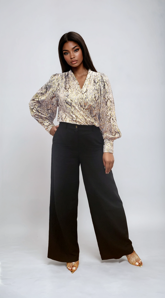 Convertible Blouse with Leather Accent -81882
