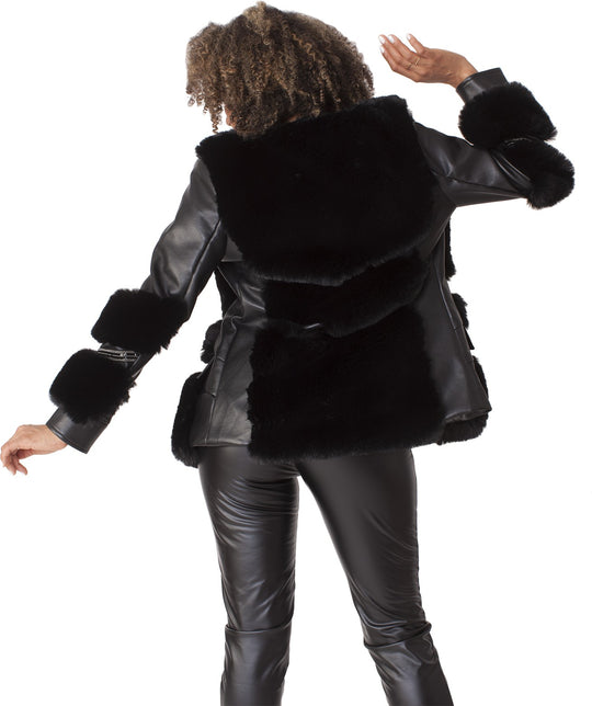 Leather Trimmed Jacket with Fur | 81924